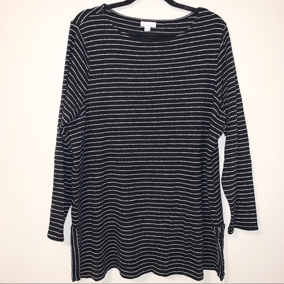 J. Jill Sweaters - J. Jill Black White Striped Cotton Sweater Sz 2X